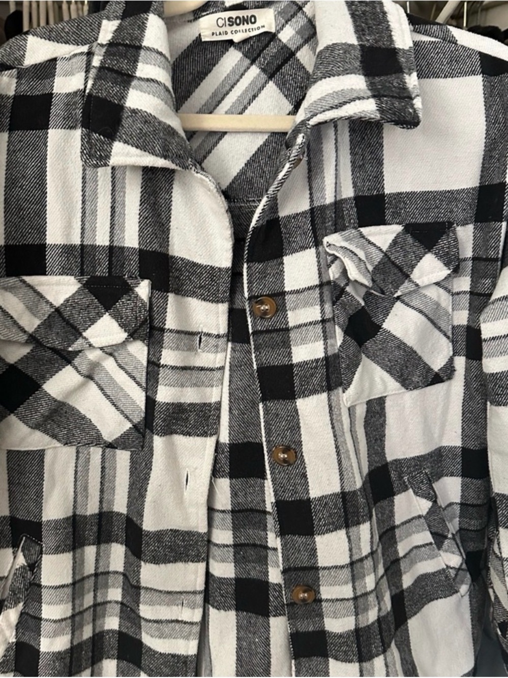 C I S O N O Black & White Plaid Button-Up Shacket
